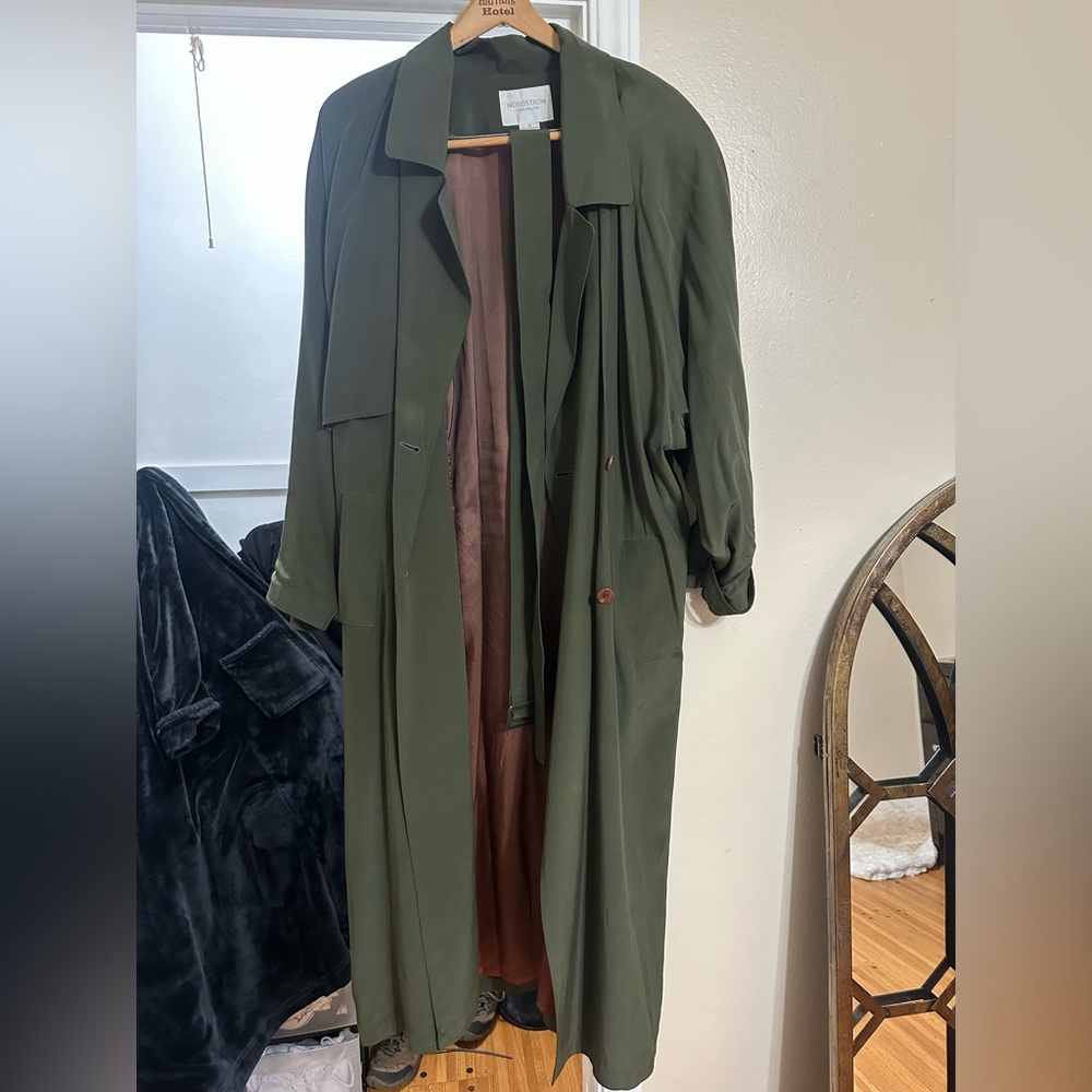 Olive green silk trench